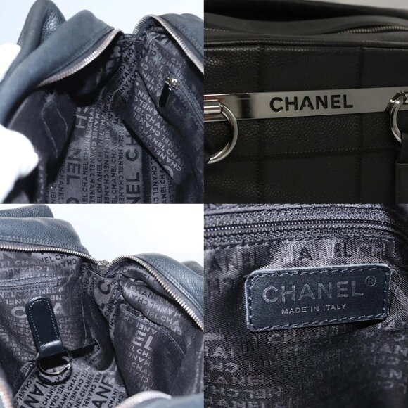 CHANEL Choco Bar Line Shoulder Bag Calf Skin Black CC Auth 117397 - Picture 13 of 15